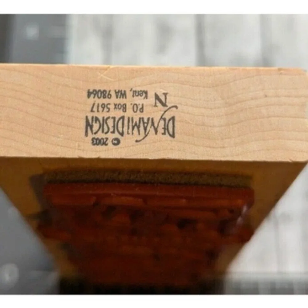 DeNami Design Happy Birthday Border Gift Cake 2003 Rubber Stamp Wood #C30